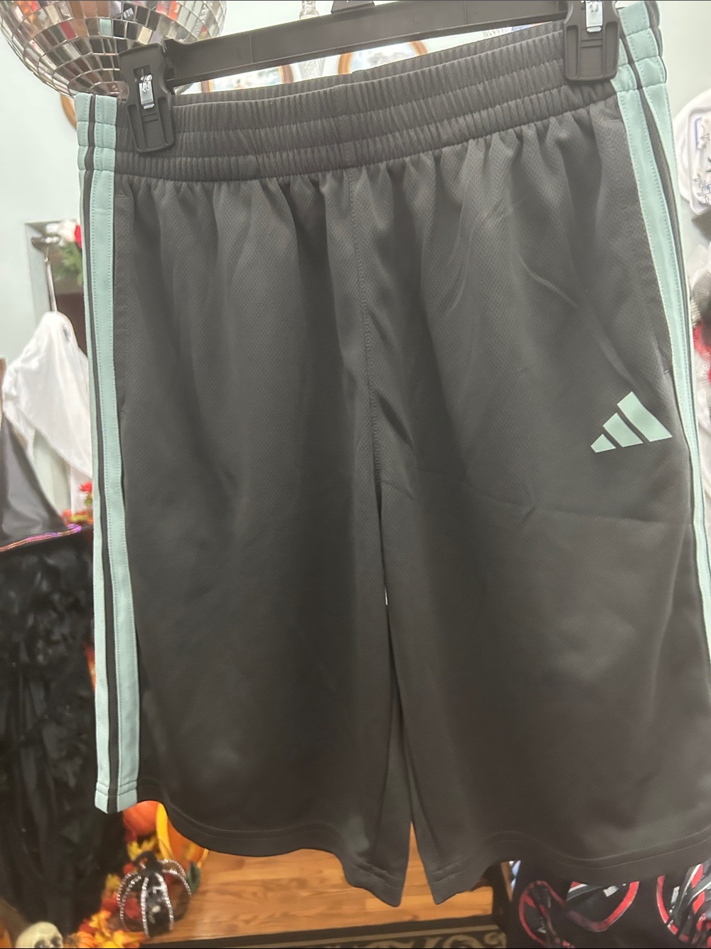 adidas Men’s Black Athletic Shorts with Mint Trim